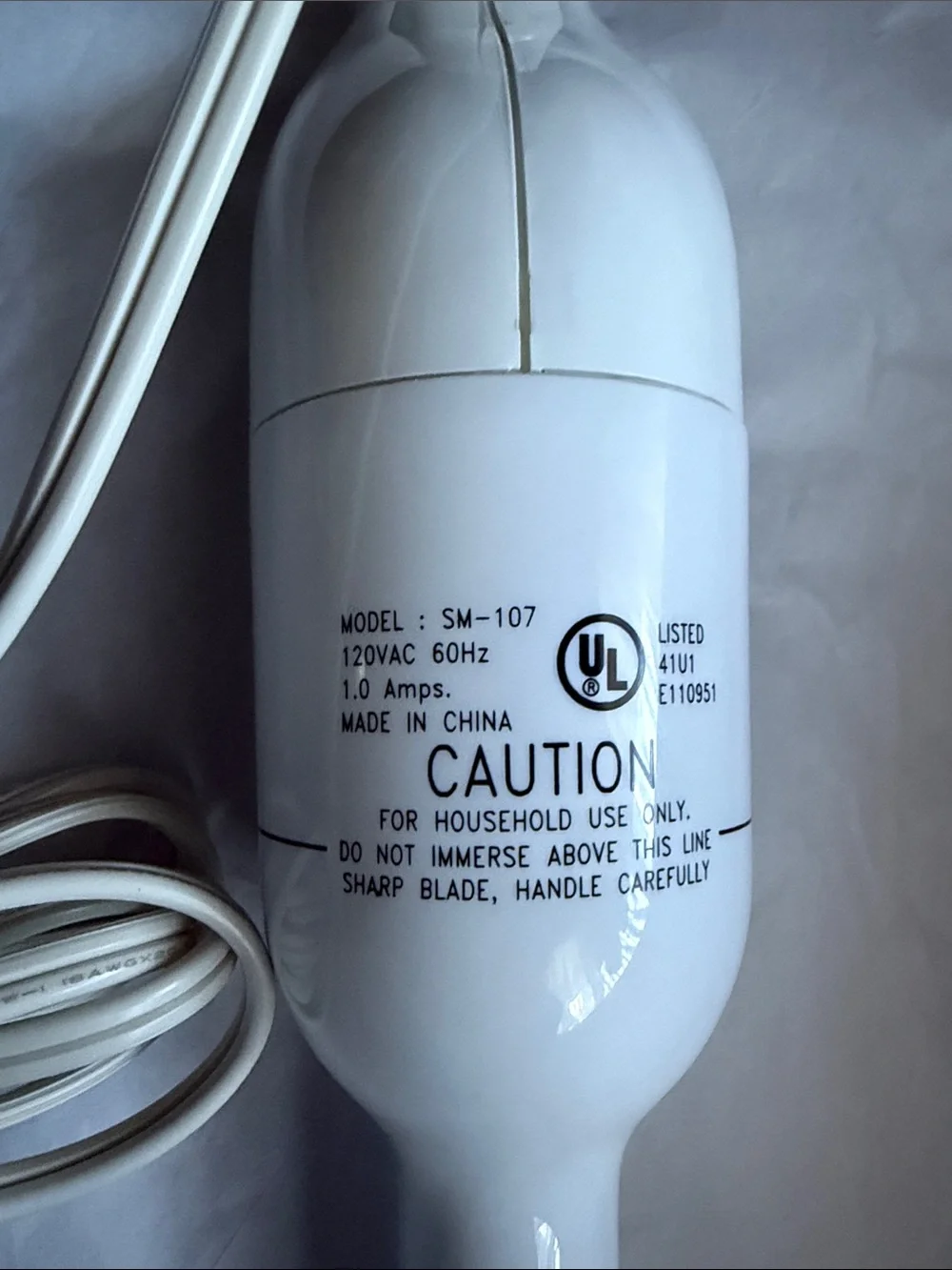 Immersion Blender SM107 White - Compact Handheld 2 speed. Like new.